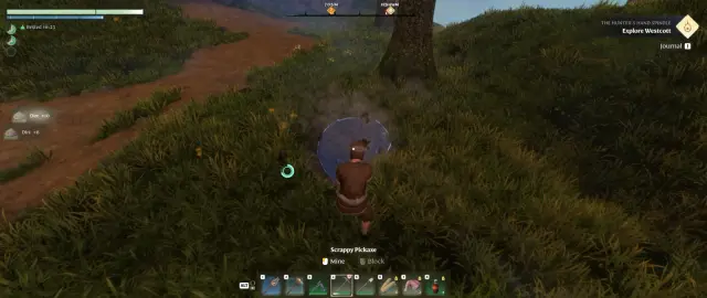 A Flameborn digging grassy ground with a pickaxe