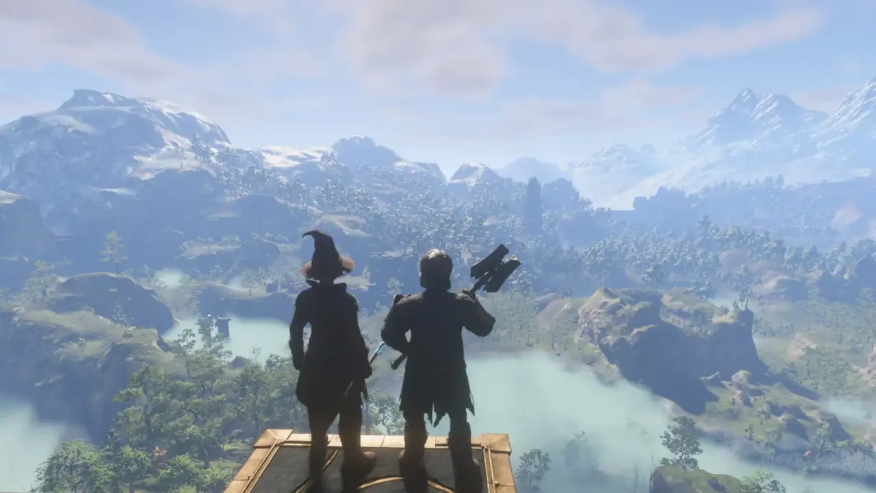 Two adventurers overlooking Embervale together