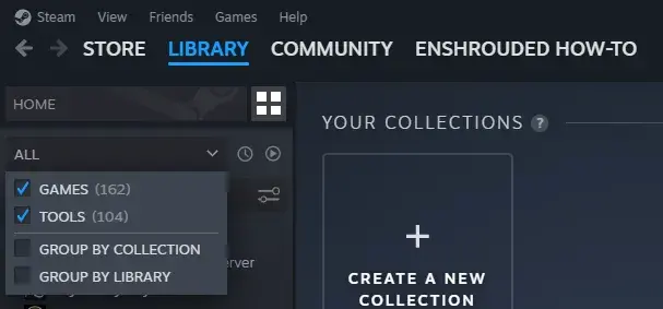 Tools filter in the Steam library