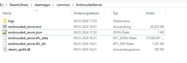 The generated server configuration file beside the dedicated server executable